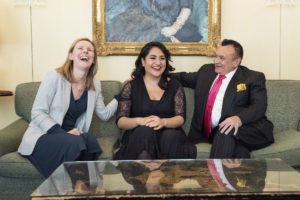 Lindemann Young Artist Development Program Executive Director, Sophie Joyce with the 2020 HBF prize winner Yunuet Laguna, and Foundation Chairman Dr. Gaston Ormazabal.