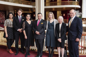 2019 HBF Winner, Gabriella Reyes, Alexander Schuck, 2020 HBF prize winner Yunuet Laguna, Foundation Chairman Dr. Gaston Ormazabal, Executive Director of the Lindemann Young Artist Development Program Sophie Joyce, and Foundation Board Members Mary Gene Sondericker and entrepreneur and philanthropist Richard Strother.