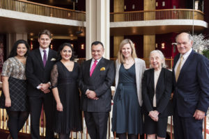 2019 HBF Winner, Gabriella Reyes, Alexander Schuck, 2020 HBF prize winner Yunuet Laguna, Foundation Chairman Dr. Gaston Ormazabal, Executive Director of the Lindemann Young Artist Development Program Sophie Joyce, and Foundation Board Members Mary Gene Sondericker and entrepreneur and philanthropist Richard Strother.