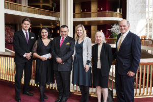 Alexander Schuck, 2020 HBF prize winner Yunuet Laguna, Foundation Chairman Dr. Gaston Ormazabal, Executive Director of the Lindemann Young Artist Development Program Sophie Joyce, and Foundation Board Members Mary Gene Sondericker and entrepreneur and philanthropist Richard Strother.